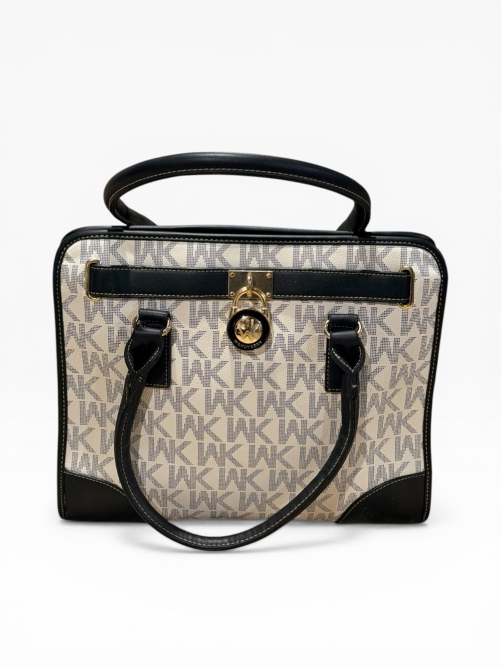 Wendy Keen Monogram Satchel Handbag Black and White
